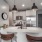 a kitchen with a white table and chairs