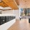 a mail room with black mail boxes